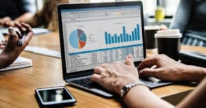 computer screen with graphs showing mutual funds