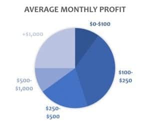 Average monthly profit for Etsy shop owners in Side Hustle Showcase