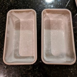 Greased and floured bread pans