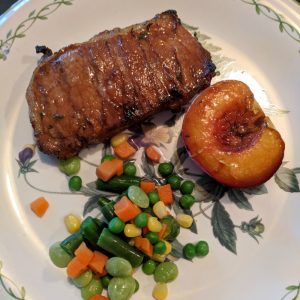 Balsamic pork chops with grilled peaches