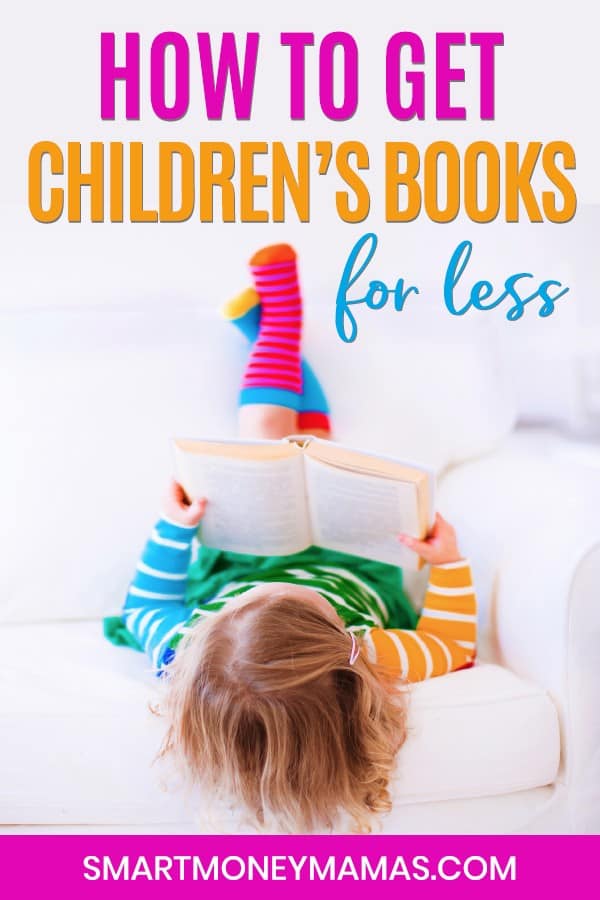 how to get children's books for less pin with little girl laying down reading a book