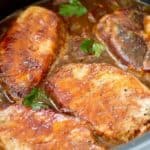 Crock Pot BBQ Apple and Onion Pork Chops