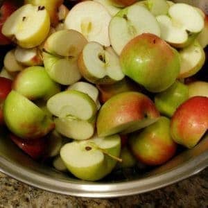 Apples chopped and ready to make applesauce