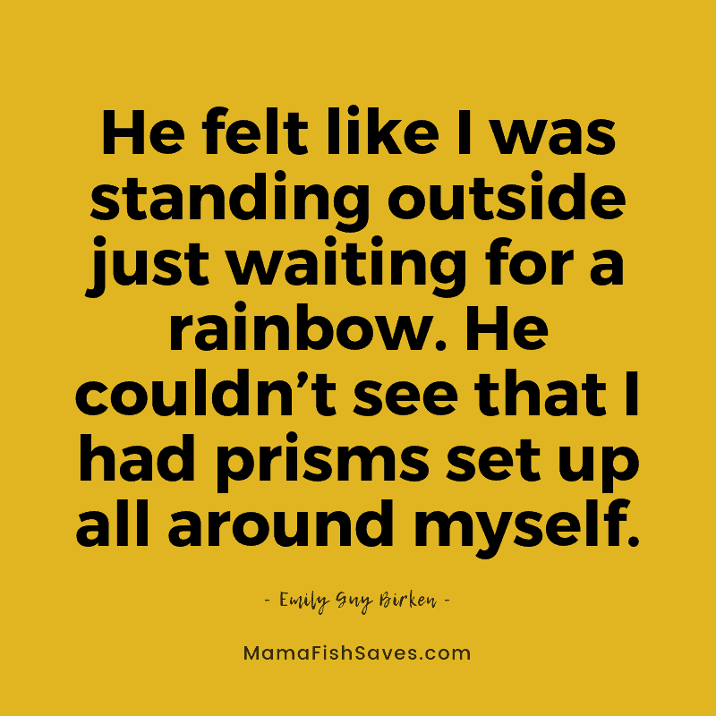 He felt like I was standing outside just waiting for a rainbow. He couldn't see that I had prisms set up all around myself.