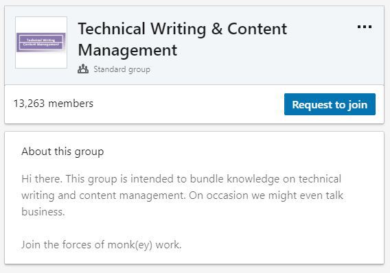 Technical writing networking group on LinkedIn