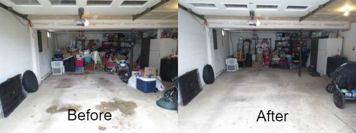 Before and after of konmari'ed garage