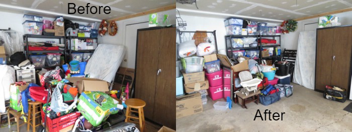 Before and after of garage after using Marie Kondo method