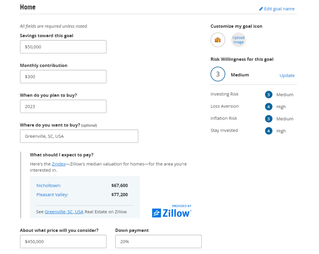 Setting a custom home savings goal in LINK by Prudential