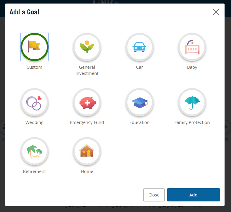 Create a custom goal in LINK by Prudential