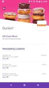 Dosh App Dunkin Donuts Cashback Screenshot