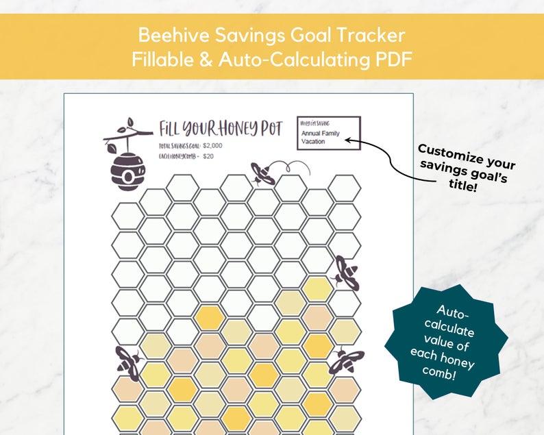 Beehive printable savings chart from Smart Money Mamas Etsy Shop