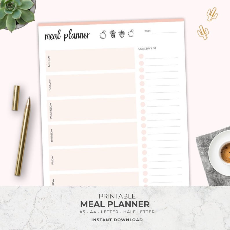 Printable weekly meal planner from Etsy