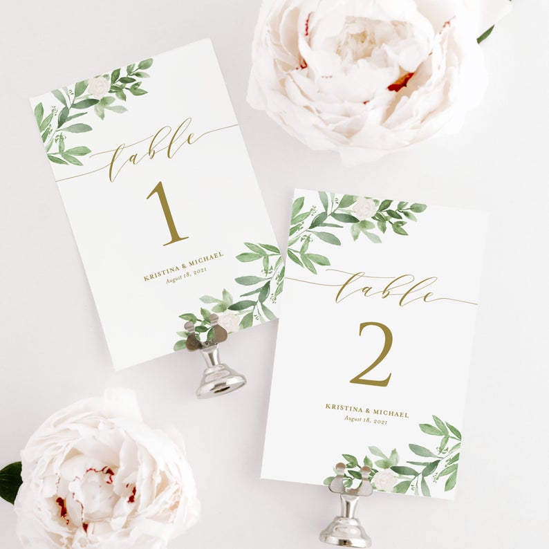 Printable wedding table numbers from Etsy