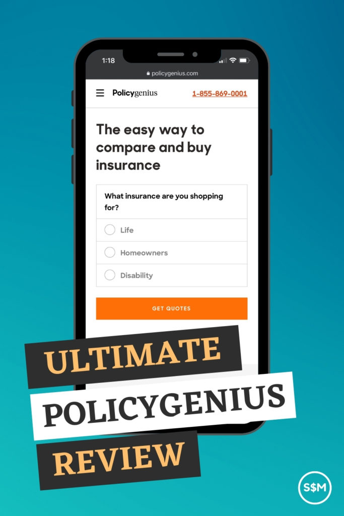 Ultimate Policygenius Review - Mobile phone with homepage of Policygenius on the screen